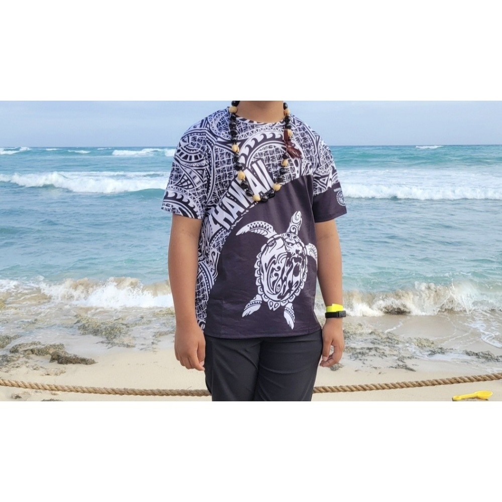 Hawaiian Hawaii Sea Turtle Grafic Tribal Tattoo Men's Shirt Size L